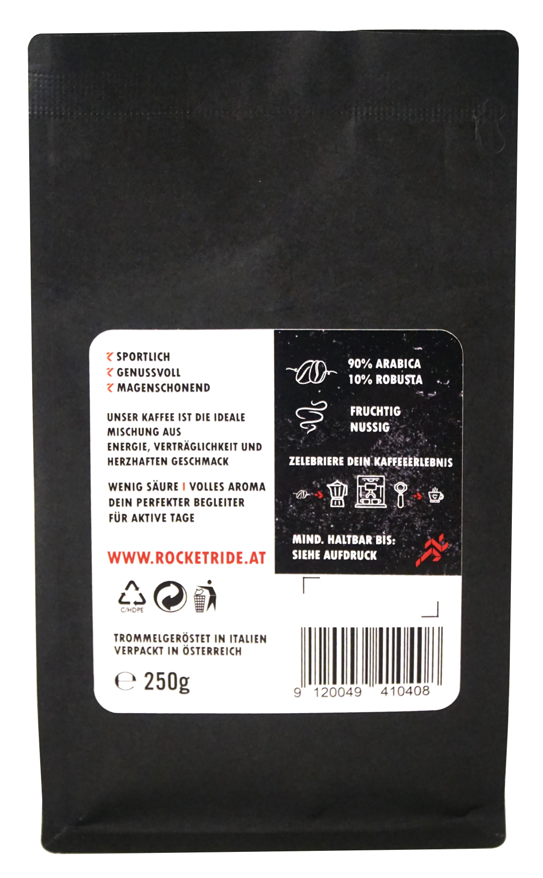 Rocketride Coffee - Kaffee für Sport - säurearm - 250g